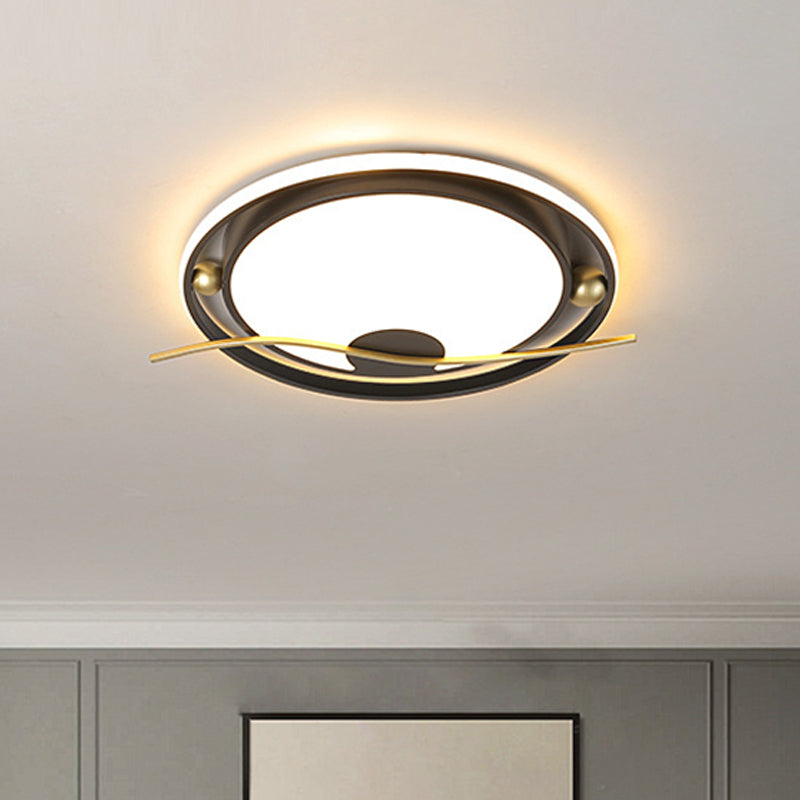 Round Ceiling Mounted Fixture Modern Acrylic Black and Gold LED Flush Mount Light in Warm/White Light