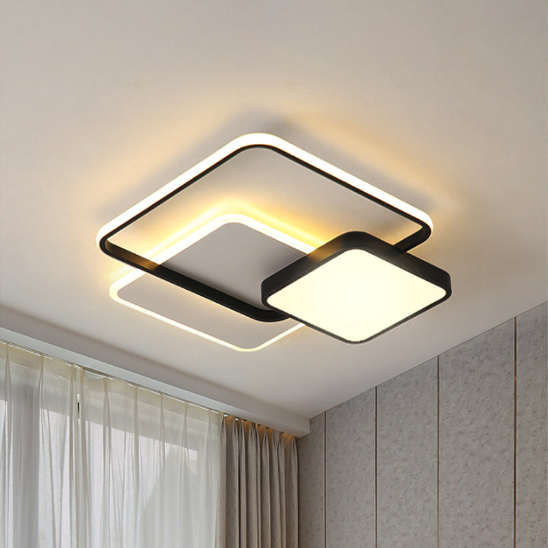 Metal Square Ceiling Light Fixture Modern LED Flush Mount Lamp in Gold/Black and White for Bedroom