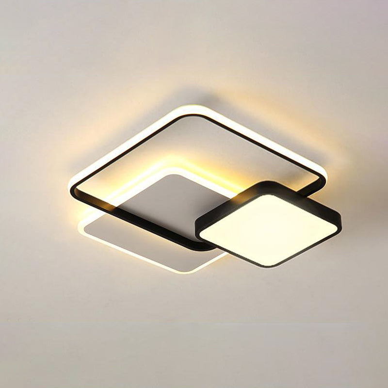 Metal Square Ceiling Light Fixture Modern LED Flush Mount Lamp in Gold/Black and White for Bedroom