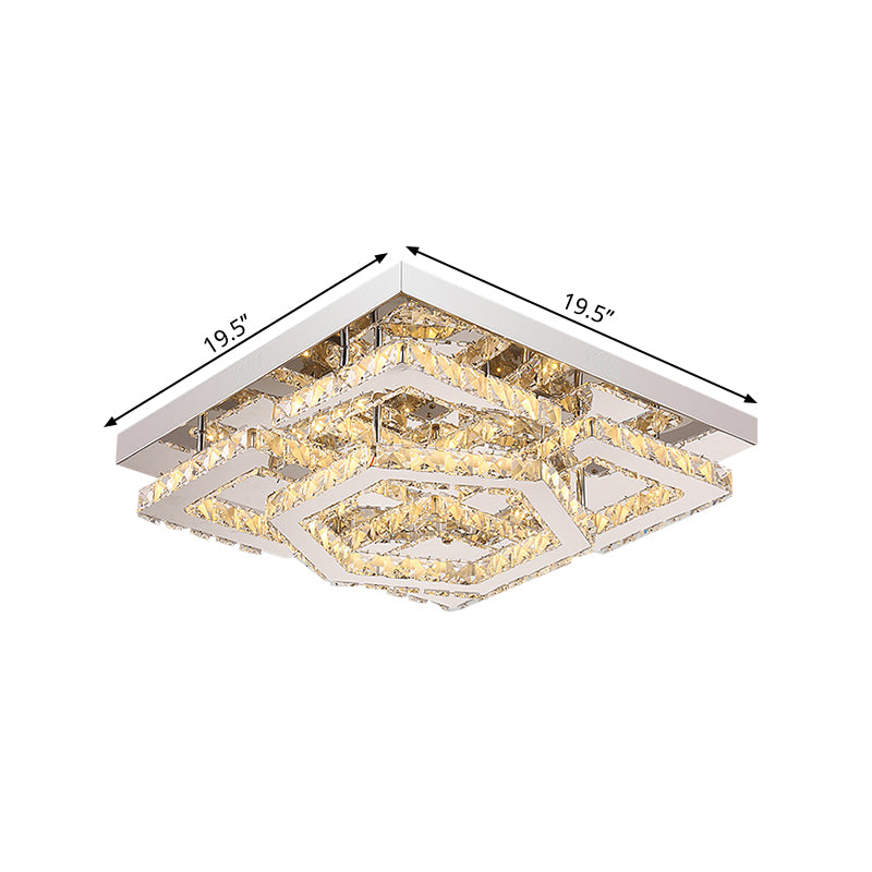 Salle du coucher à la base de la chambre à coucher semi-lampe à plafond chromée simple avec hexagone et ombre en cristal carré en lumière chaude / blanche