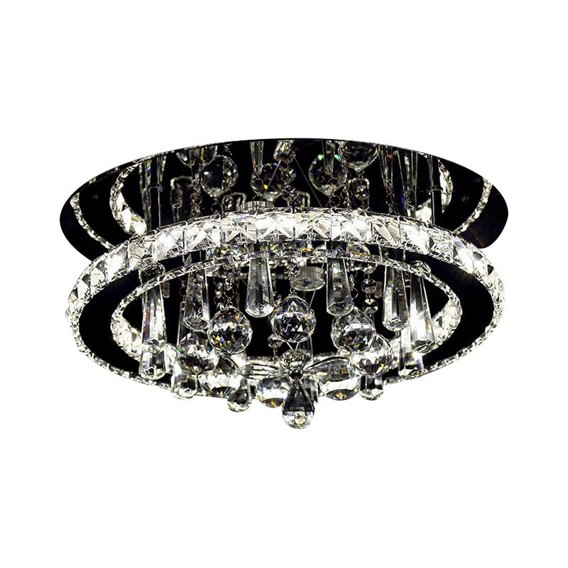 Simplicity Round LED Ceiling Fixture Hand-Cut Crystal Sitting Room Semi Mount Lighting in Chrome, Warm/White Light