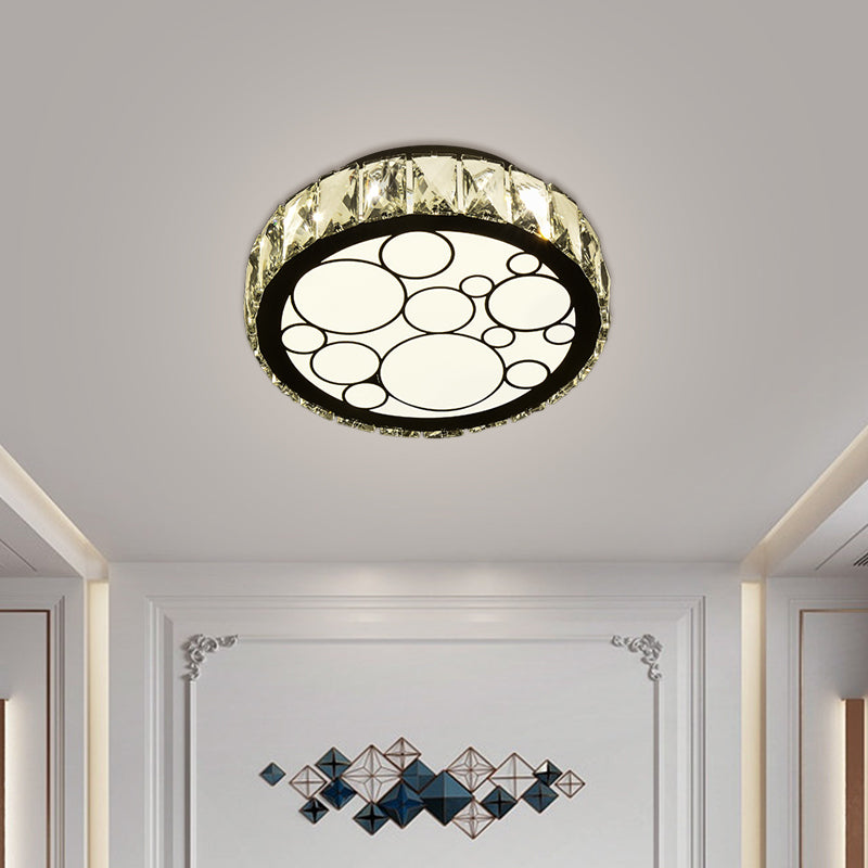 Modern Round Ceiling Light Fixture Hand-Cut Crystal LED Parlor Flush Mount with Bubble Pattern in Chrome, 10"/19" Wide