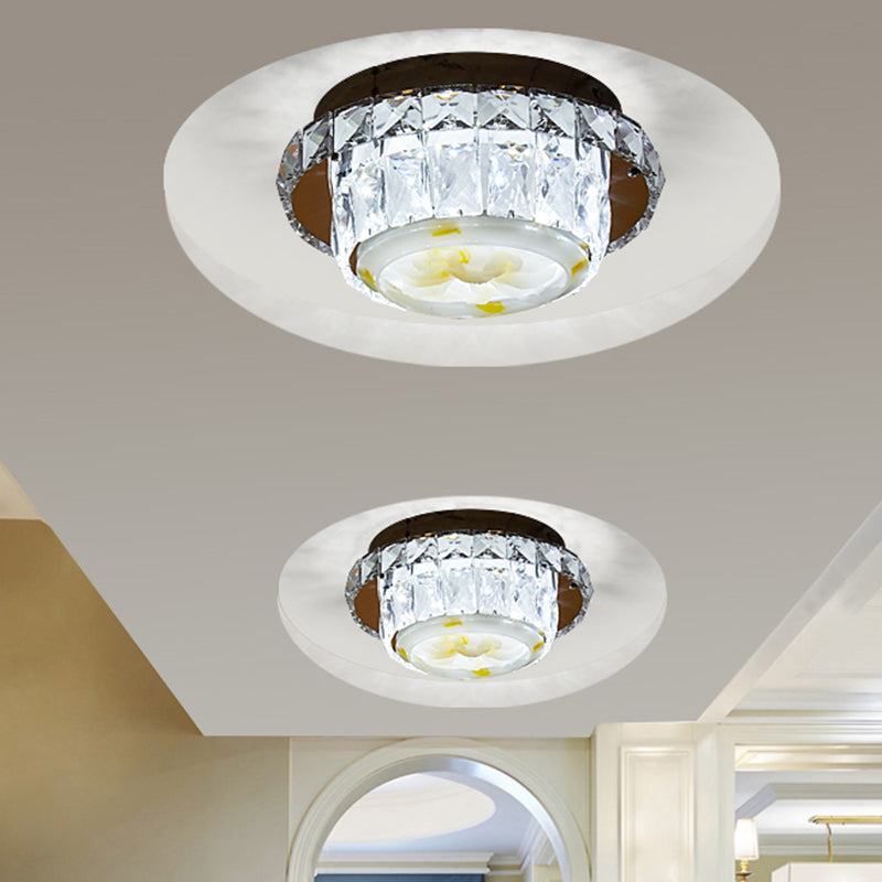 Crystal Block Round/Square Flush Mount Simple LED Chrome Close to Ceiling Lighting for Corridor