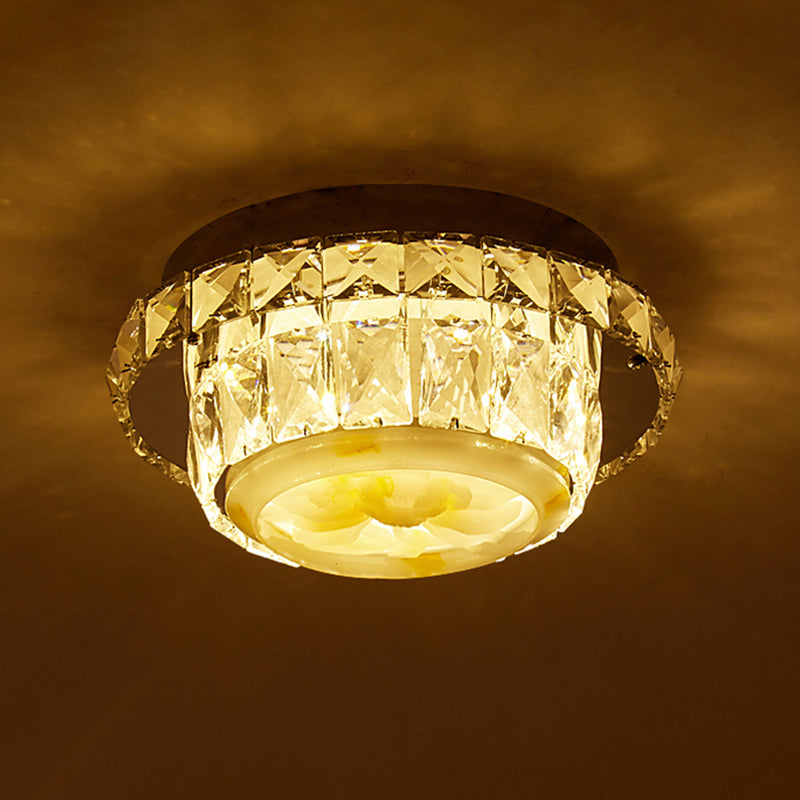 Crystal Block Round/Square Flush Mount Simple LED Chrome Close to Ceiling Lighting for Corridor