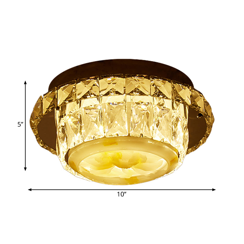 Crystal Block Round/Square Flush Mount Simple LED Chrome Close to Ceiling Lighting for Corridor