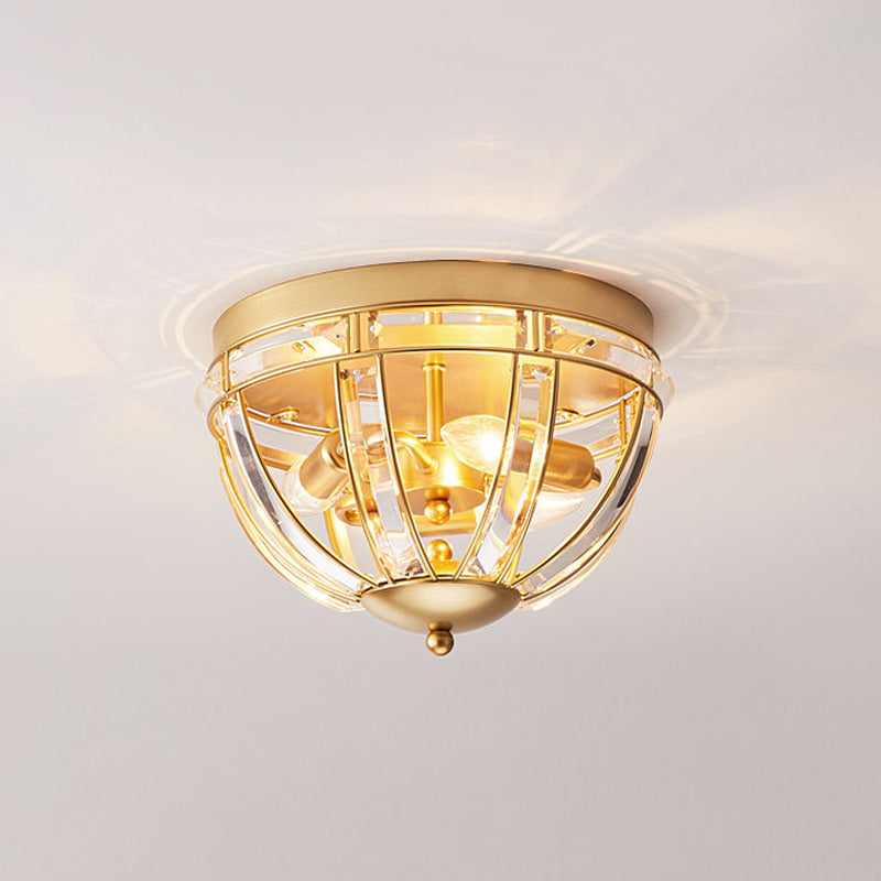 Dome Corridor Ceiling Fixture Rectangle-Cut Crystal 3 Bulbs Simplicity Flush Mount Light in Black/Gold