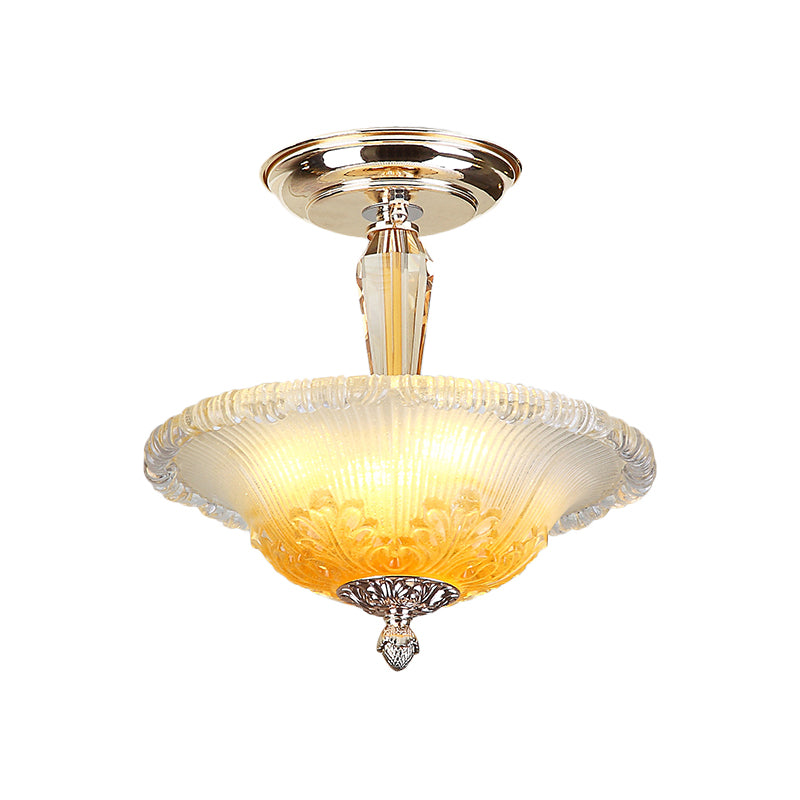 Tazón LED de oro Semi Flush Mount Light Simple White/Yellow Crystal Lighting para pasillo