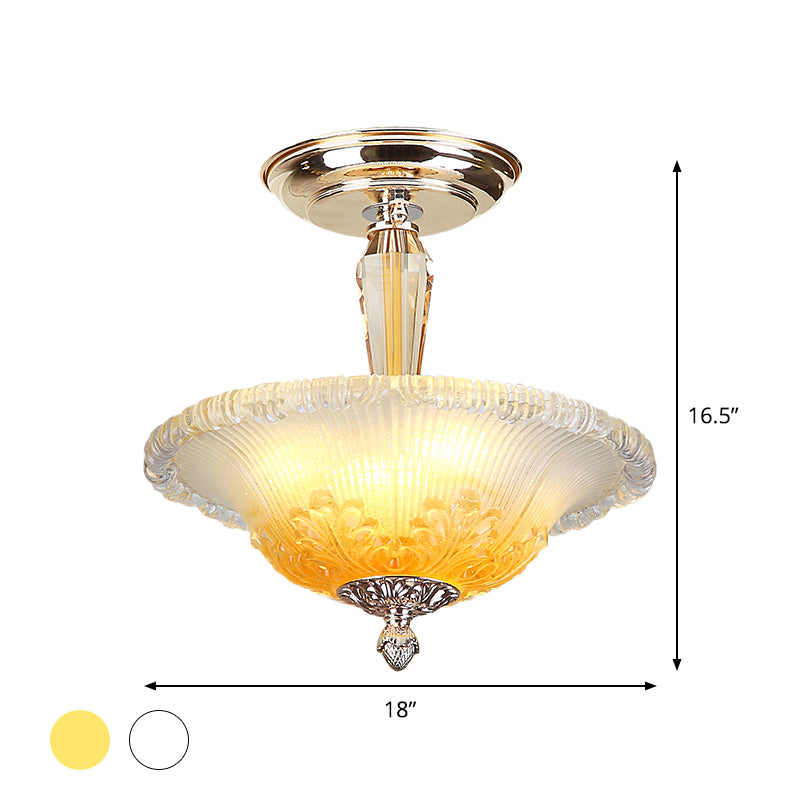 Tazón LED de oro Semi Flush Mount Light Simple White/Yellow Crystal Lighting para pasillo