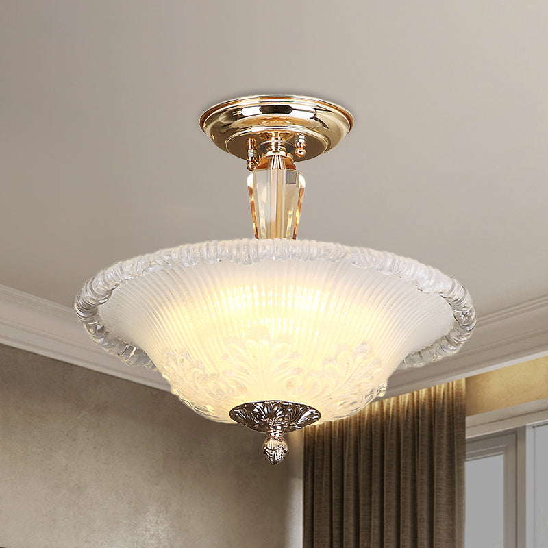 Tazón LED de oro Semi Flush Mount Light Simple White/Yellow Crystal Lighting para pasillo
