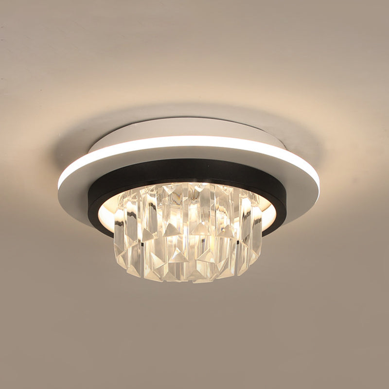 Modern Round/Square Ceiling Light Crystal Rectangle LED Corridor Flush Mount Lamp Fixture in Black