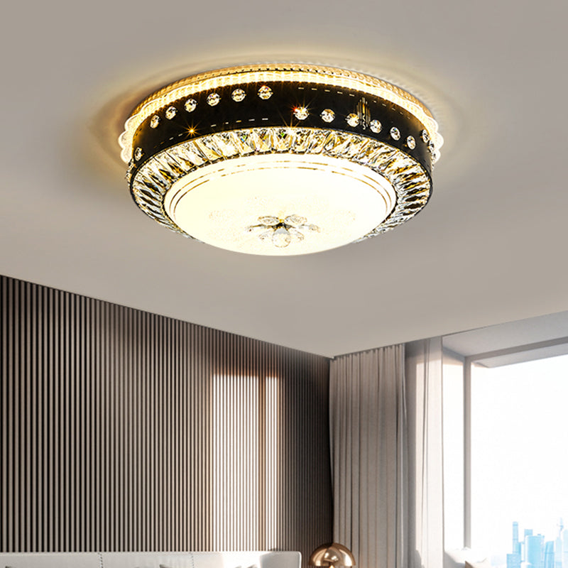 Hand-Cut Crystal Round Flush Lamp Contemporary LED Ceiling Mounted Light in Black