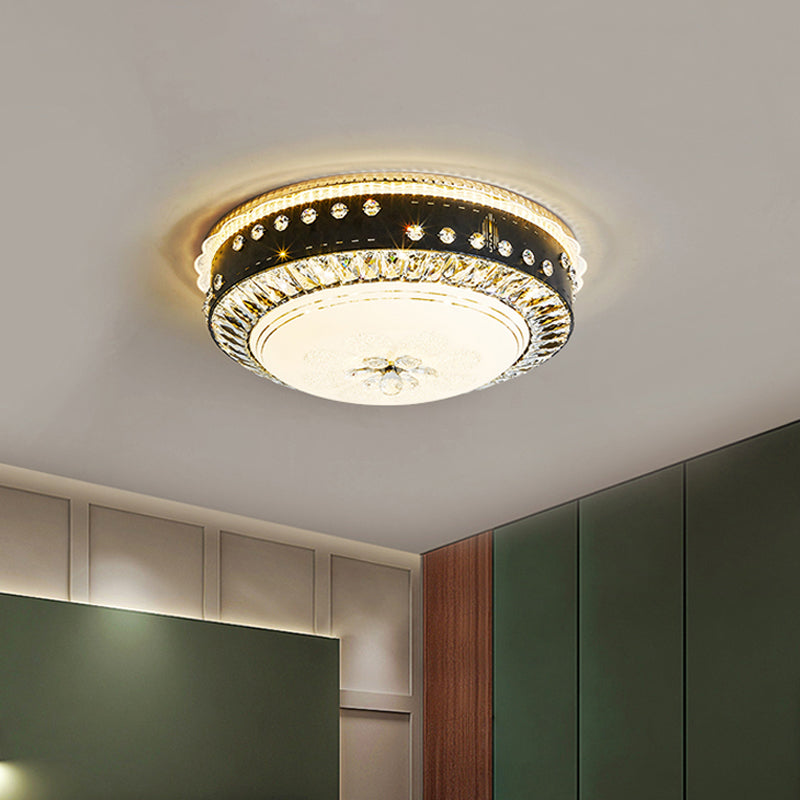 Hand-Cut Crystal Round Flush Lamp Contemporary LED Ceiling Mounted Light in Black