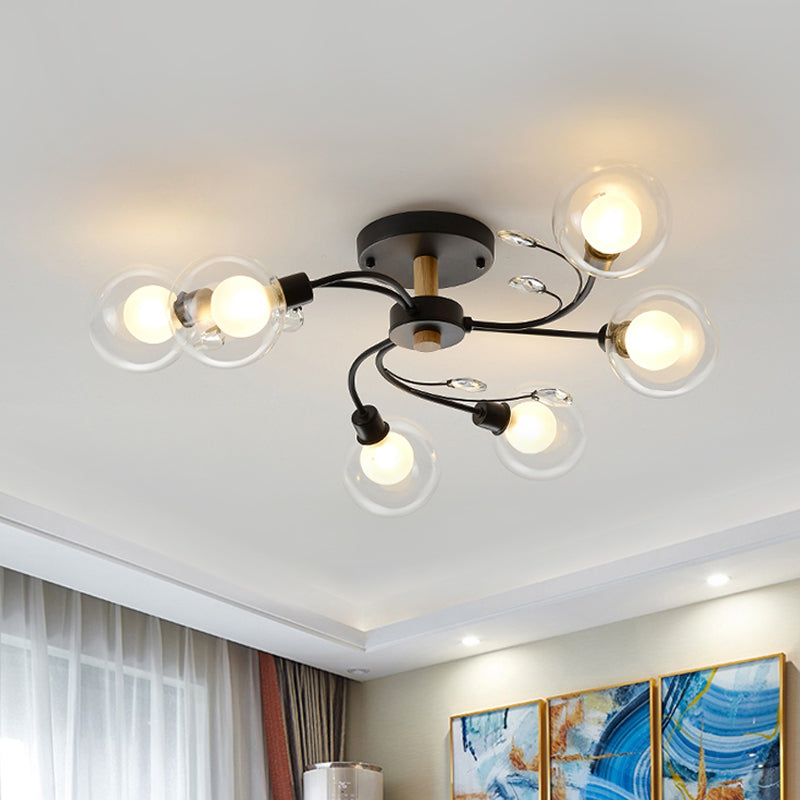 Helder glazen bol semi-inbouwlamp eigentijds 6-lichts zwart/goud dicht bij plafondverlichting