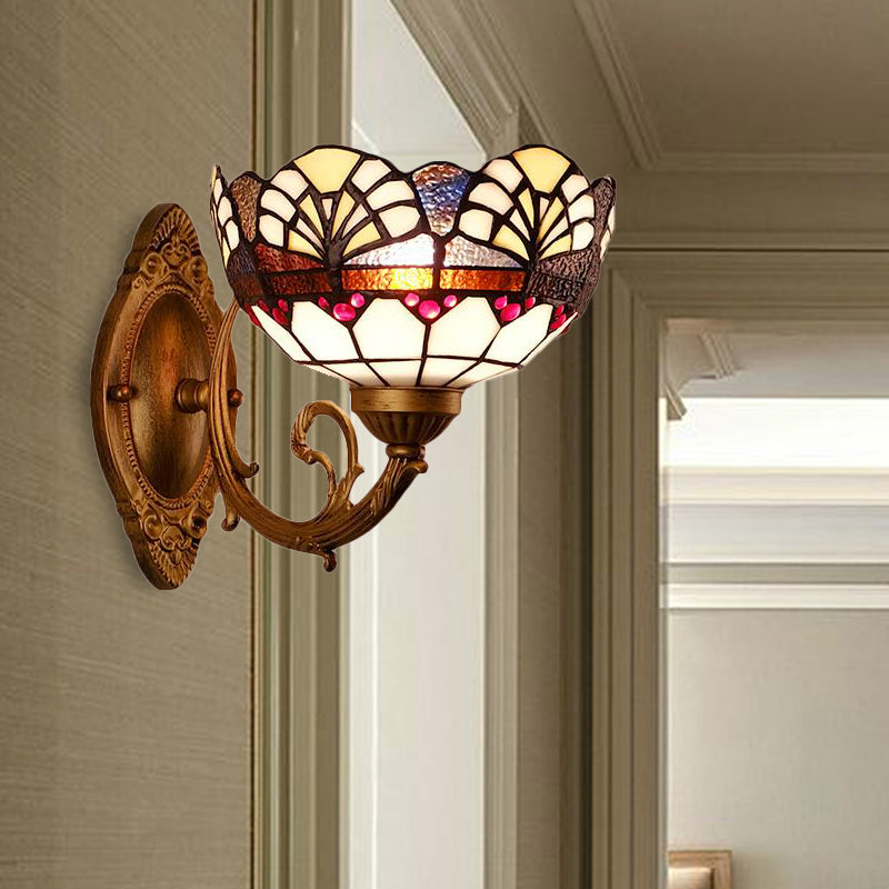Stained Glass Bowl Wall Lighting Loft Vintage 1 Light Sconce Lamp for Living Room