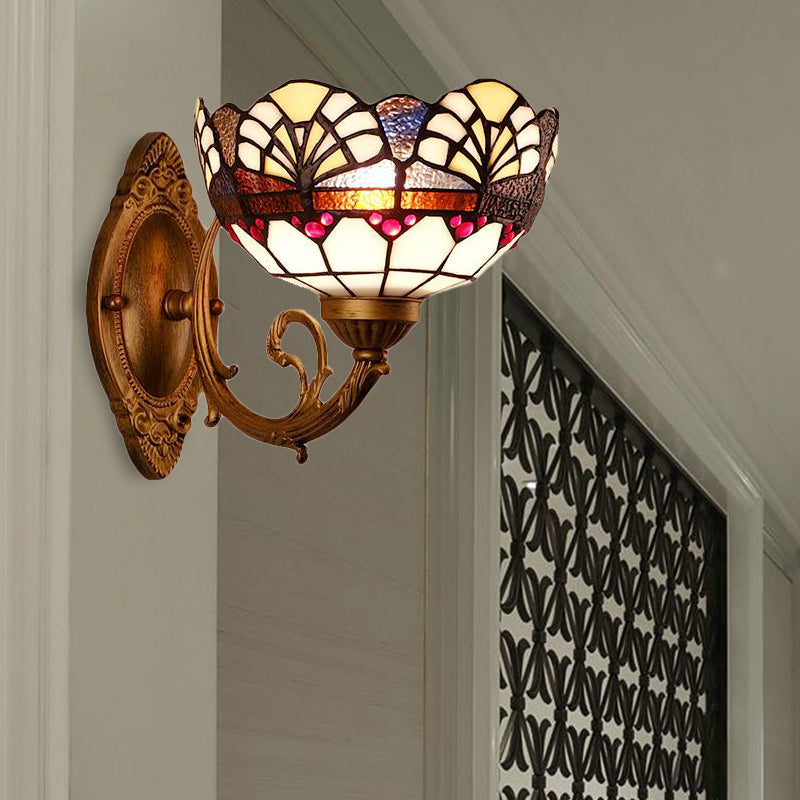 Stained Glass Bowl Wall Lighting Loft Vintage 1 Light Sconce Lamp for Living Room