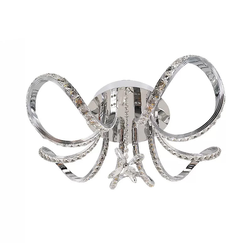 Iluminación de techo de aro curvado de led de níquel Cristal simple Cristal Semi Flush Monte en luz cálida/blanca