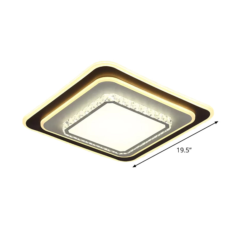 Round/Square Sleeping Room Flushmount Clear Beveled Crystal LED Minimalist Close to Ceiling Lamp in Black