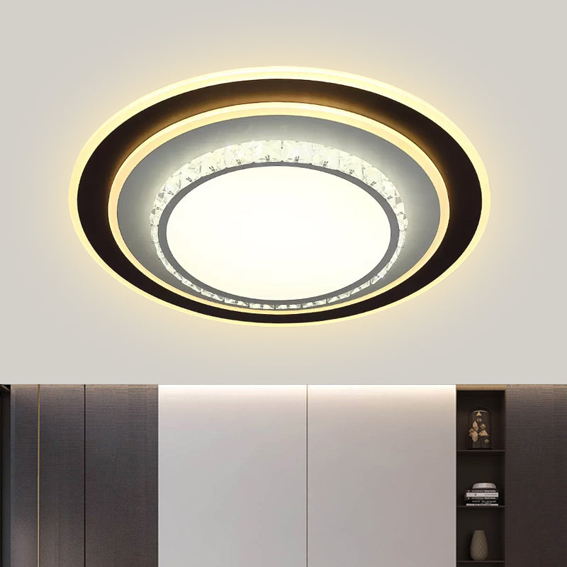 Round/Square Sleeping Room Flushmount Clear Beveled Crystal LED Minimalist Close to Ceiling Lamp in Black