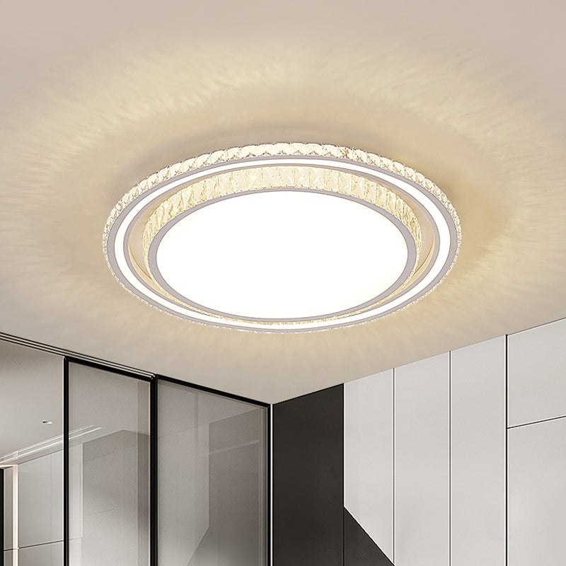 LED Parlor Flush Mount Fixture Simplicity White Ceiling Flush with Round/Square Faceted Crystal Shade