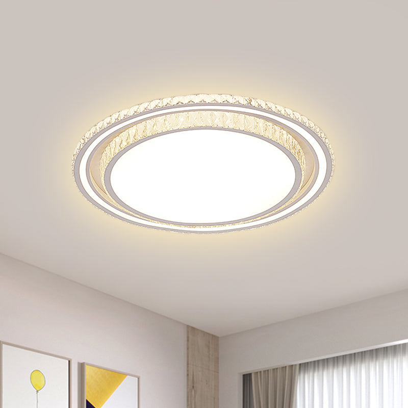 LED Parlor Flush Mount Fixture Simplicity White Ceiling Flush with Round/Square Faceted Crystal Shade