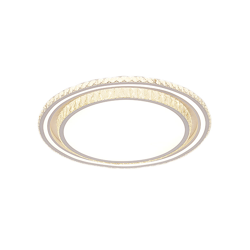 LED Parlor Flush Mount Fixture Simplicity White Ceiling Flush with Round/Square Faceted Crystal Shade