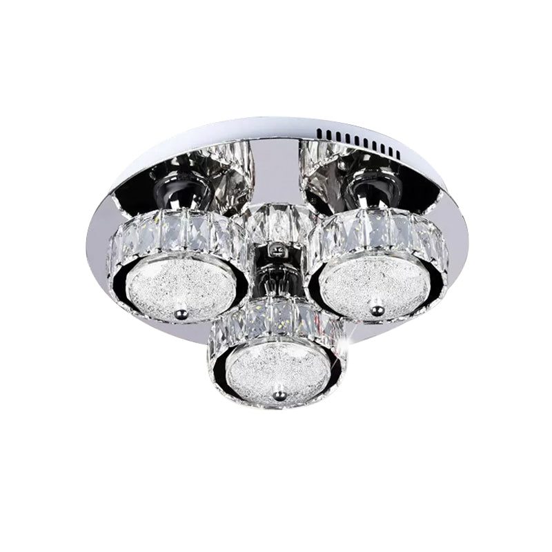 Circular Ceiling Flush Mount Contemporary Crystal Block LED Bedroom Flushmount in Stainless-Steel, Warm/White Light
