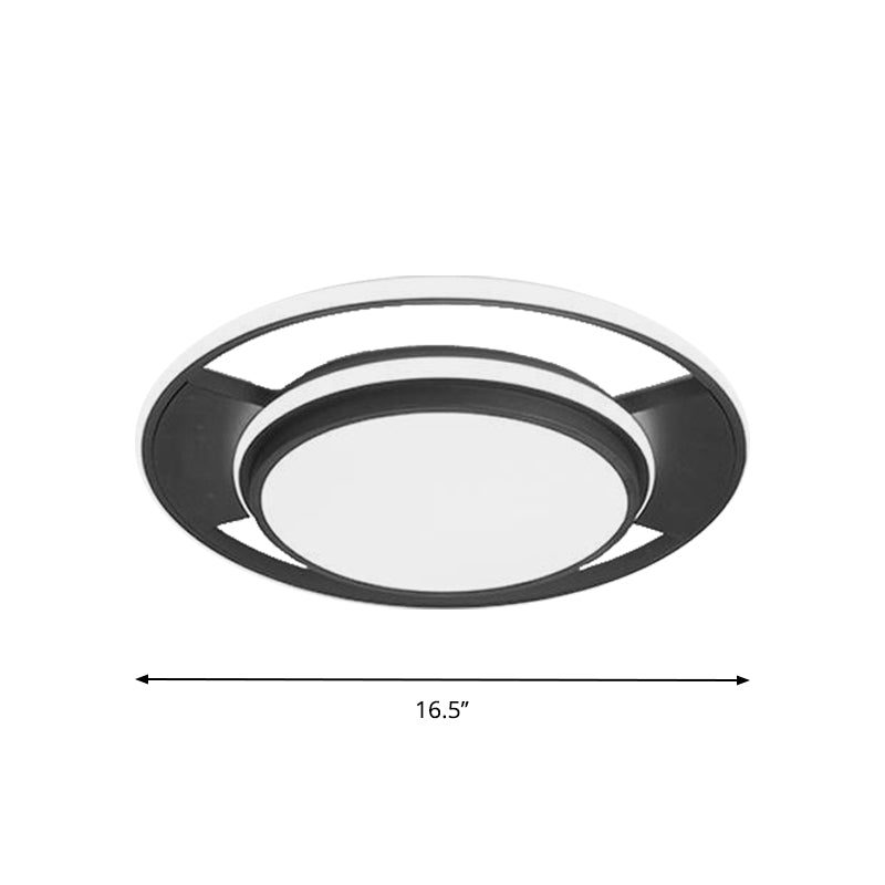 16.5"/20.5" W Round Bedroom Flush Mount Metal LED Modern Close to Ceiling Mounted Fixture in Black