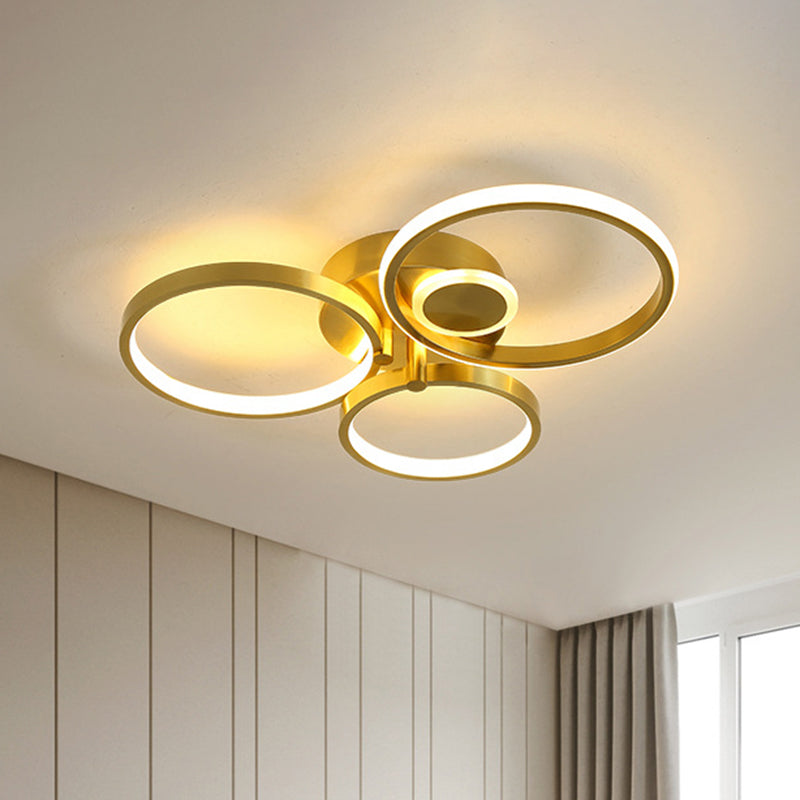 Circular Bedroom Ceiling Mounted Fixture Metal LED Minimalism Flush Mount Lamp in Gold, Warm/White Light