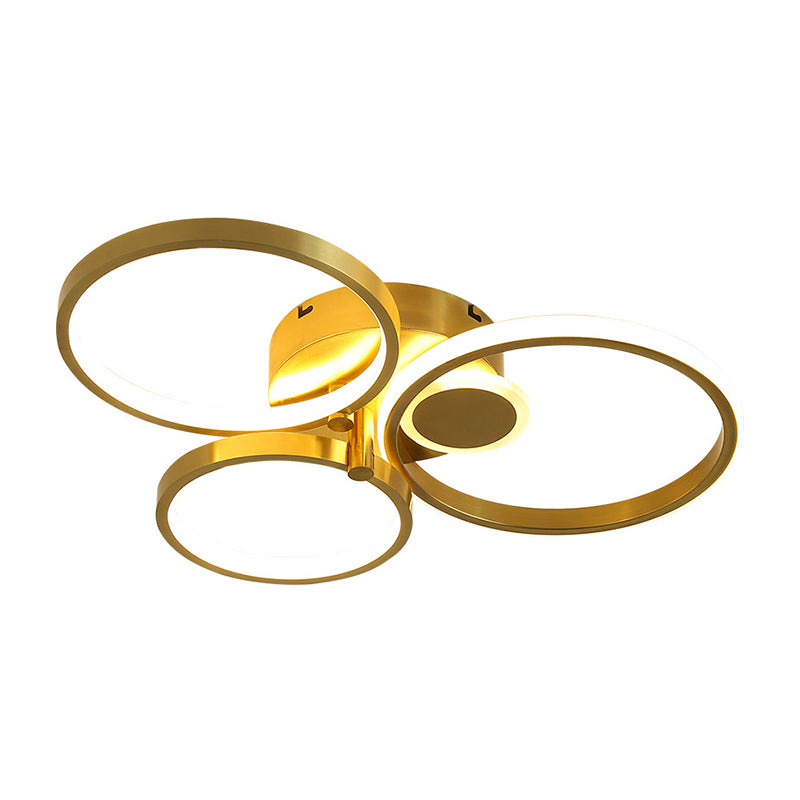 Circular Bedroom Ceiling Mounted Fixture Metal LED Minimalism Flush Mount Lamp in Gold, Warm/White Light