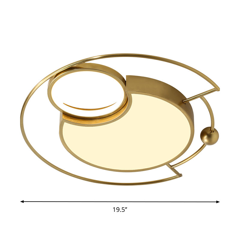 Metallic Round Flush Mount Light Nordic LED Gold Flushmount Lighting in Warm/White Light for Bedroom