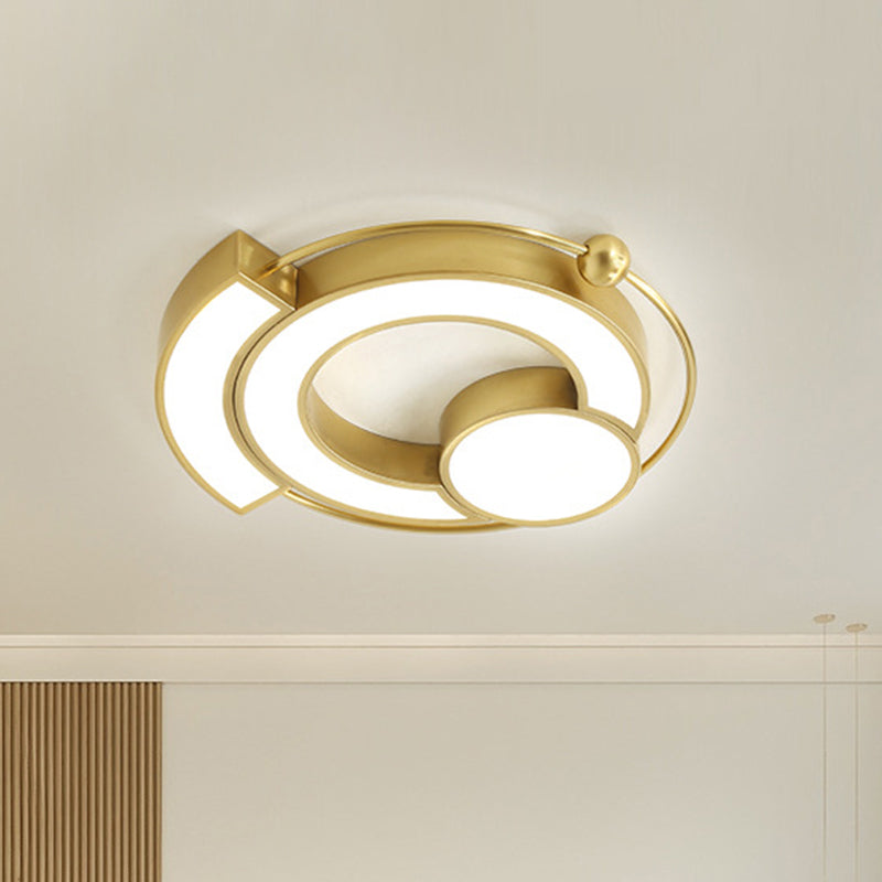 Contemporary Hollow Flush Light Fixture Metal LED Bedroom Flush Mount in Gold, White/Yellow Light