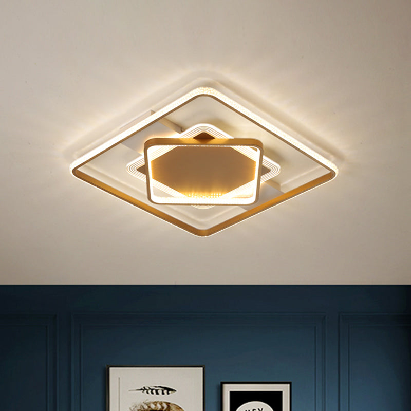Metallic Geometric Flush Ceiling Light Modern LED Gold Ceiling Mounted Fixture in Warm/White Light