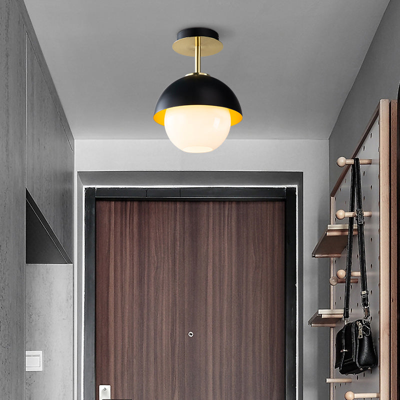 Vetro Orb Semi Flush Mount Luce con Domed Shade Bagno 1 Luce Lampada da soffitto moderna in nero