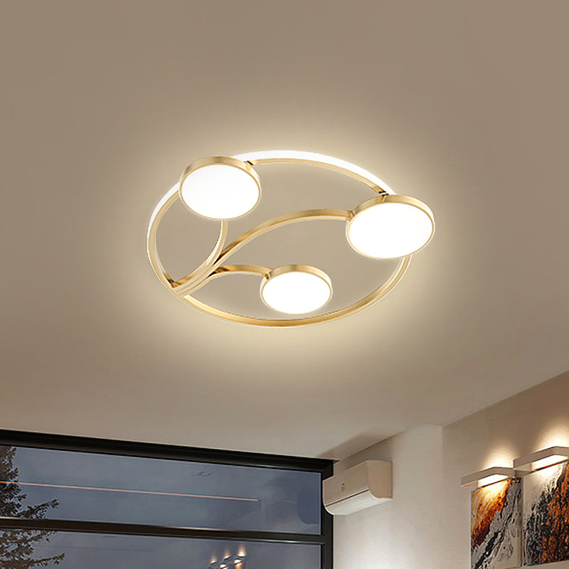 Metal Circular Flush Light Modernity 19.5"/27" W LED Close to Ceiling Lighting in Gold with Branch Design