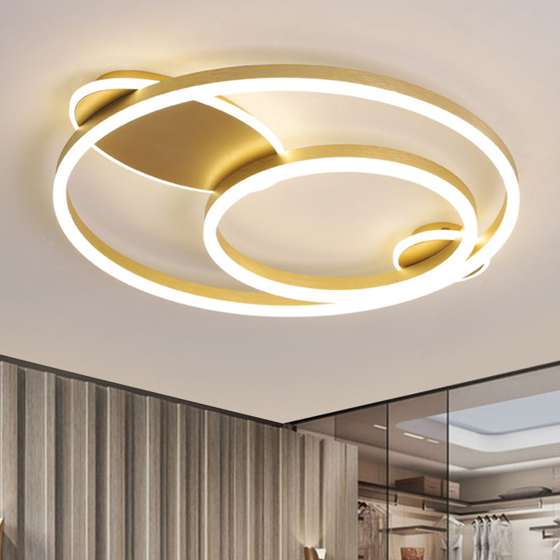 16"/19.5" Wide LED Bedroom Flush Mount Lighting Contemporary Gold Flush Light Fixture with Ring Acrylic Shade in Warm/White Light