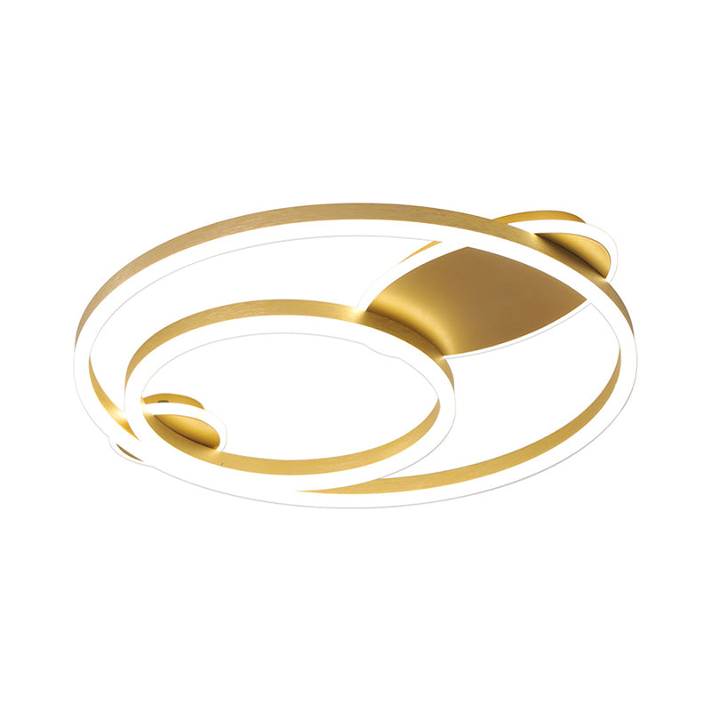 16"/19.5" Wide LED Bedroom Flush Mount Lighting Contemporary Gold Flush Light Fixture with Ring Acrylic Shade in Warm/White Light