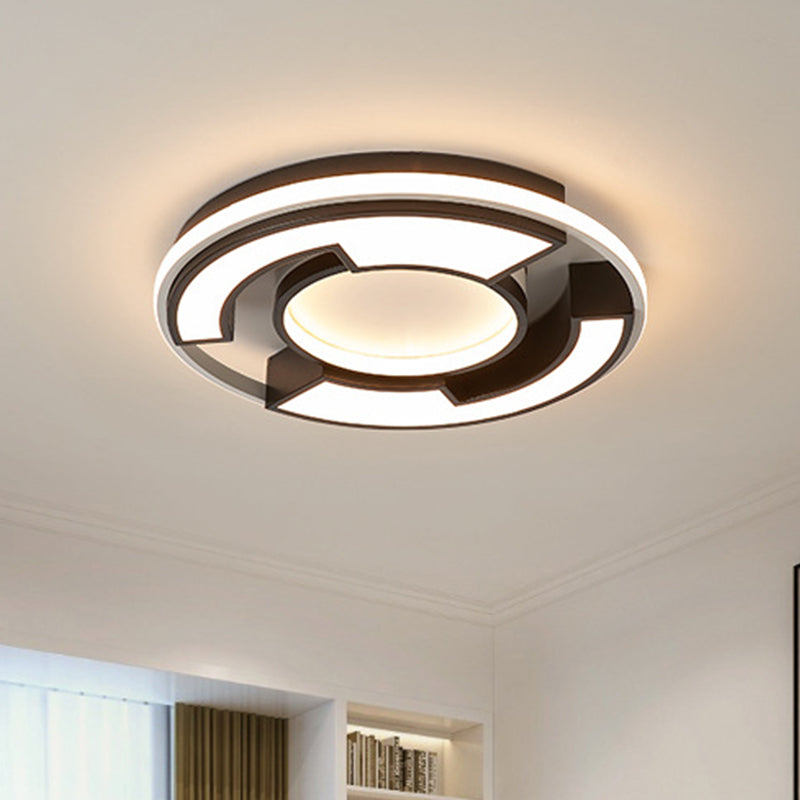 Zwart/wit cirkelvormige flush mount licht modern LED acryl plafond gemonteerd profiel, 19 "/22" Breedte