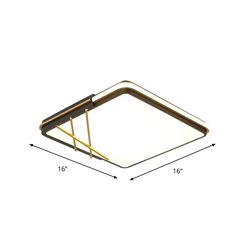 Acrylic Square Flush Mount Nordic LED Black Flushmount Lighting with Lines Decor in Warm/White Light, 16"/19.5" Wide