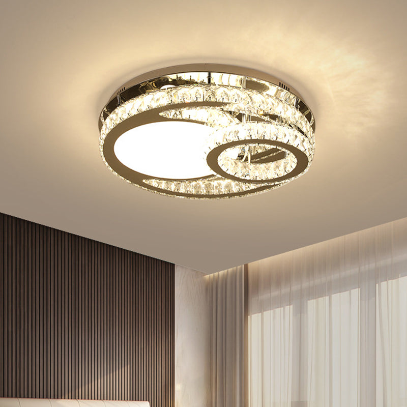 Éclairage de plafond rond Crystal biseauté moderniste 19,5 "/23,5" LED LED Semi Flush en lumière chaude / blanche
