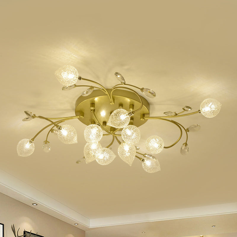 Sputnik Semi Flush Light Rustic Clear Glass 8/12-Head Bedroom Ceiling Flush Mount with Crystal Deco in Black/Gold