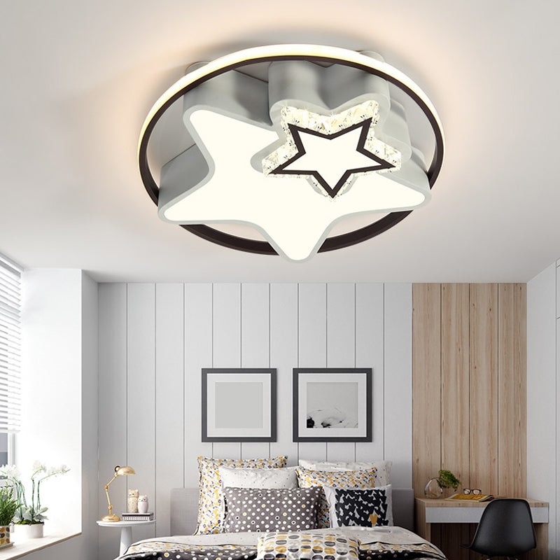 Minimalist Round/Star Ceiling Lamp Crystal Block Sleeping Room LED Flush Mount in Black, Warm/White Light