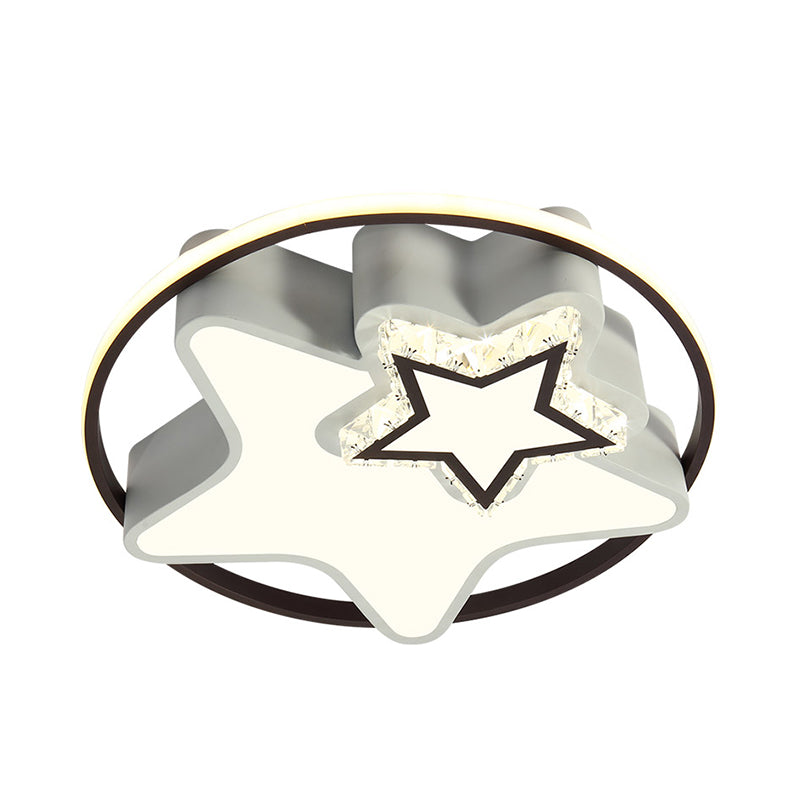 Minimalist Round/Star Ceiling Lamp Crystal Block Sleeping Room LED Flush Mount in Black, Warm/White Light