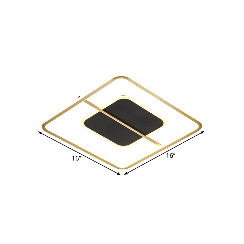 Iron Square Flush Light Fixture Nordic LED Black Flushmount Lighting in Warm/White Light, 16"/19.5" Wide