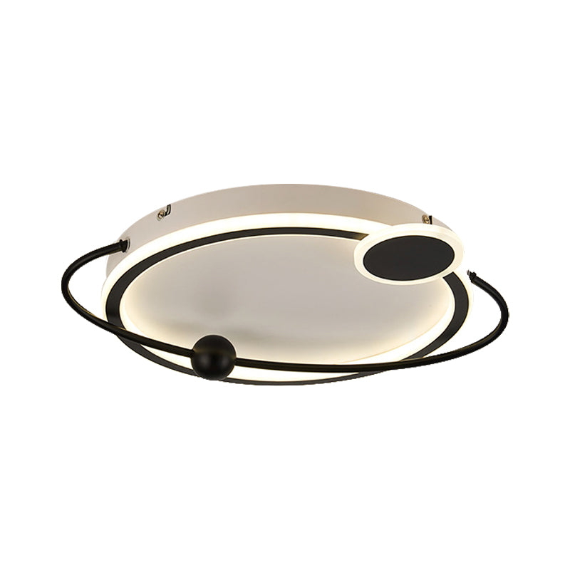 19"/23.5" W Metallic Rounded Flush Light Fixture Modern LED Flush Mount Lamp in Black, Warm/White Light