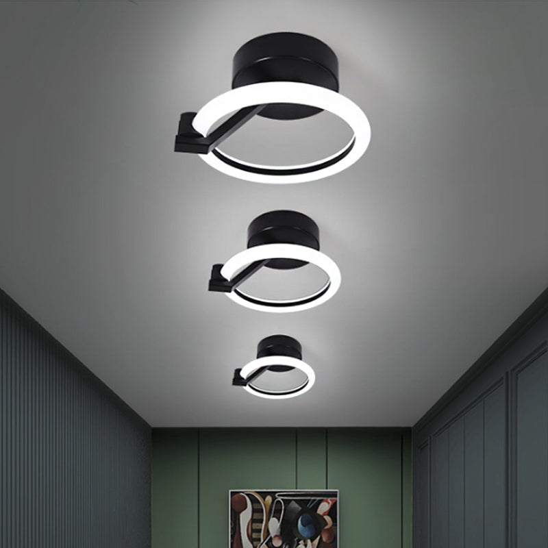 Circular Semi Flush Mount Minimalist Metal Black/Gold LED Flush Light Fixture in Warm/White Light