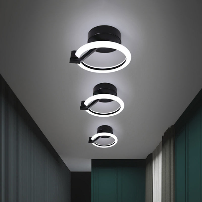 Circular Semi Flush Mount Minimalist Metal Black/Gold LED Flush Light Fixture in Warm/White Light