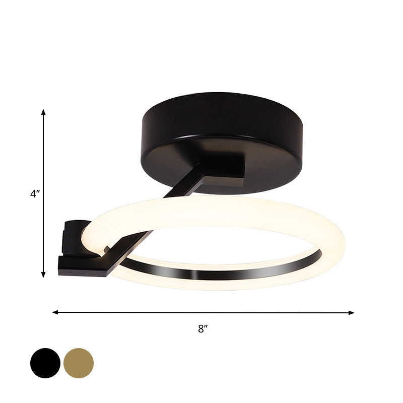 Circular Semi Flush Mount Minimalist Metal Black/Gold LED Flush Light Fixture in Warm/White Light