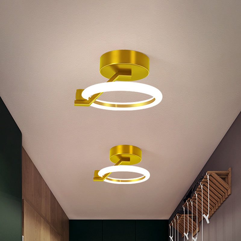 Circular Semi Flush Mount Minimalist Metal Black/Gold LED Flush Light Fixture in Warm/White Light