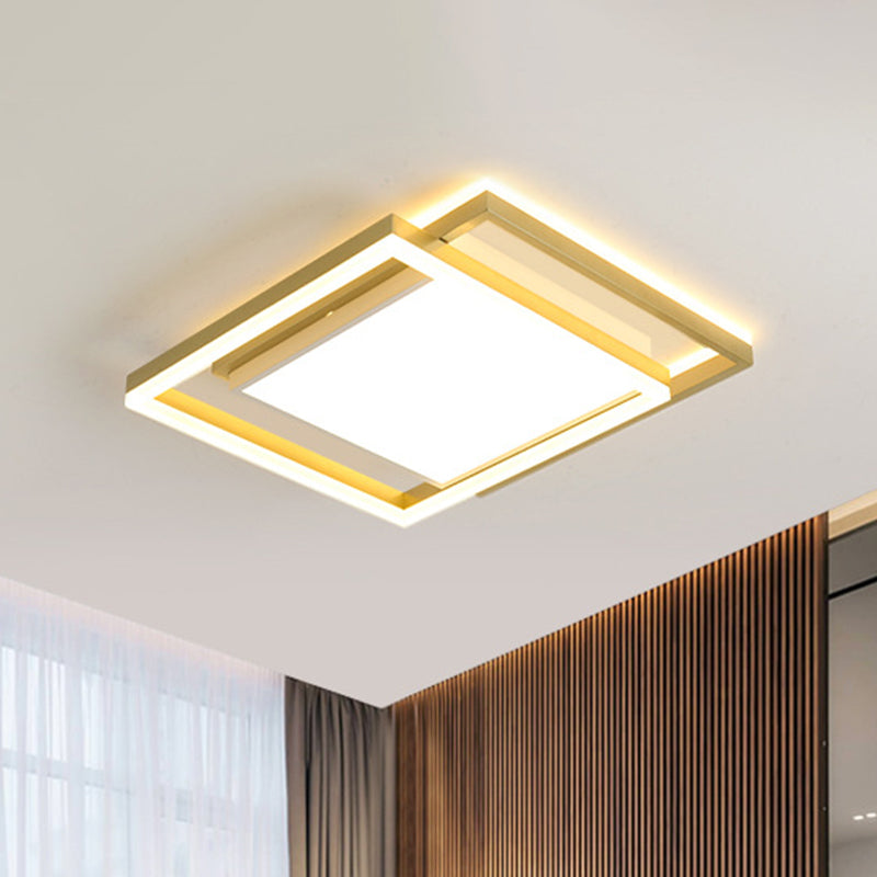 16"/19.5" W Gold Square Ceiling Flush Mount Nordic LED Metallic Flushmount Lighting, Warm/White Light