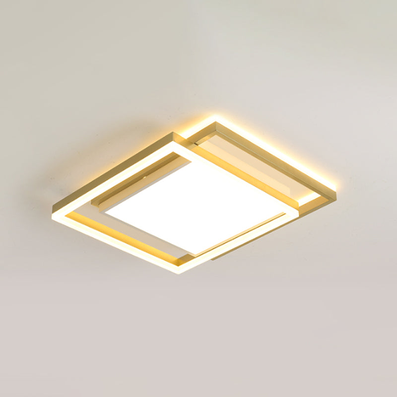16"/19.5" W Gold Square Ceiling Flush Mount Nordic LED Metallic Flushmount Lighting, Warm/White Light